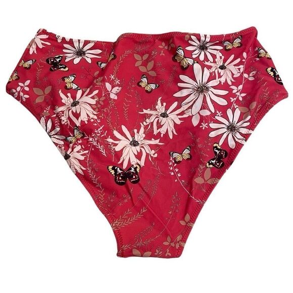 Cupshe Womens High Waist Bikini Bottom XXL Pink Black Floral Moderate Coverage - Picture 2 of 6